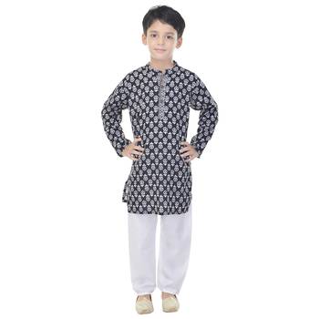 Black printed cotton Kurta Pyjama For Boys 1