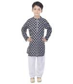 Black printed cotton Kurta Pyjama For Boys
