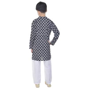 Black printed cotton Kurta Pyjama For Boys 2