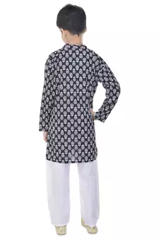 Black printed cotton Kurta Pyjama For Boys