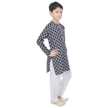 Black printed cotton Kurta Pyjama For Boys 3
