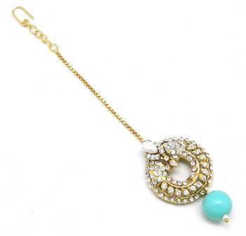 Ethnic Maang Tikka Decorated With Crystal  And  Pearl Drop 2
