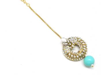 Ethnic Maang Tikka Decorated With Crystal  And  Pearl Drop 4