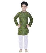 Green printed cotton Kurta Pyjama For Boys