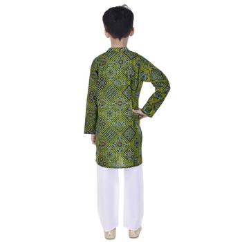 Green printed cotton Kurta Pyjama For Boys 2