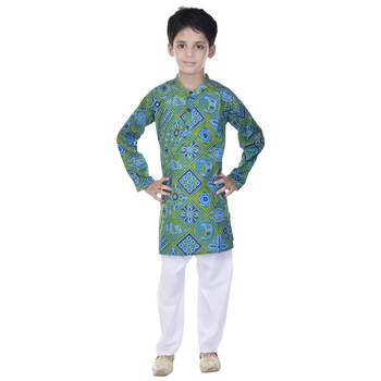 Blue printed cotton Kurta Pyjama For Boys 1