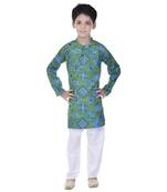 Blue printed cotton Kurta Pyjama For Boys
