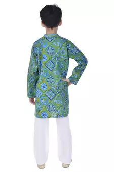 Blue printed cotton Kurta Pyjama For Boys