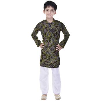 Black printed cotton Kurta Pyjama For Boys 1