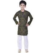 Black printed cotton Kurta Pyjama For Boys