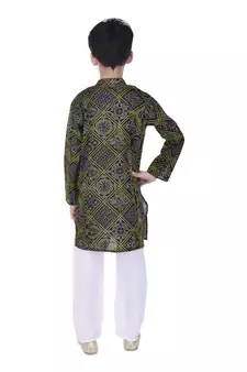 Black printed cotton Kurta Pyjama For Boys