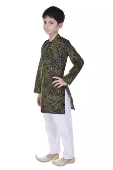 Black printed cotton Kurta Pyjama For Boys