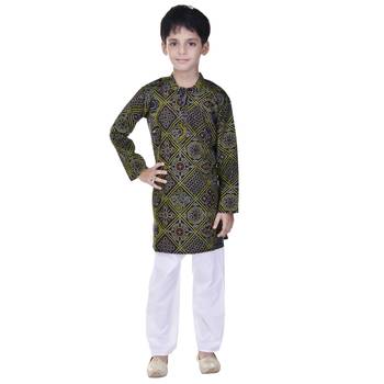 Black printed cotton Kurta Pyjama For Boys 4