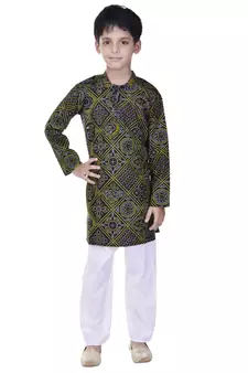 Black printed cotton Kurta Pyjama For Boys
