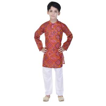 Pink printed cotton Kurta Pyjama For Boys 1