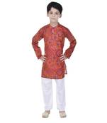 Pink printed cotton Kurta Pyjama For Boys
