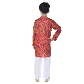 Pink printed cotton Kurta Pyjama For Boys 2
