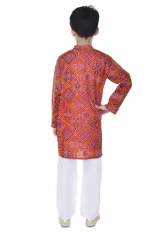 Pink printed cotton Kurta Pyjama For Boys