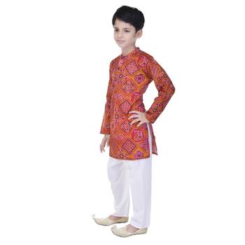 Pink printed cotton Kurta Pyjama For Boys 3