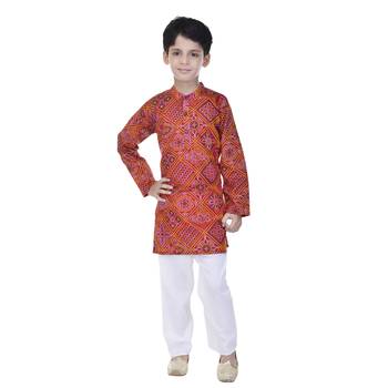 Pink printed cotton Kurta Pyjama For Boys 4