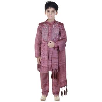 Maroon sequins cotton silk Sherwani and Churidar Set For Boys 1