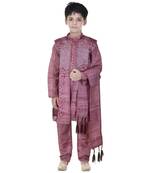 Maroon sequins cotton silk Sherwani and Churidar Set For Boys