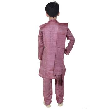 Maroon sequins cotton silk Sherwani and Churidar Set For Boys 2