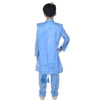 Blue sequins cotton silk Sherwani and Churidar Set For Boys 2