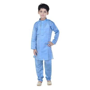 Blue sequins cotton silk Sherwani and Churidar Set For Boys 4