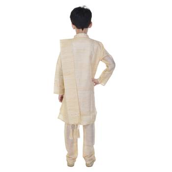 Beige sequins cotton silk Sherwani and Churidar Set For Boys 2