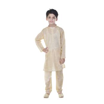 Beige sequins cotton silk Sherwani and Churidar Set For Boys 4