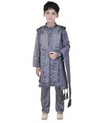 Grey sequins cotton silk Sherwani and Churidar Set For Boys