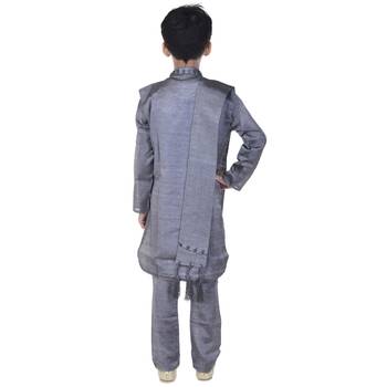 Grey sequins cotton silk Sherwani and Churidar Set For Boys 2
