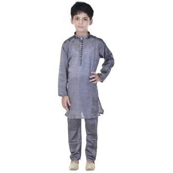 Grey sequins cotton silk Sherwani and Churidar Set For Boys 4