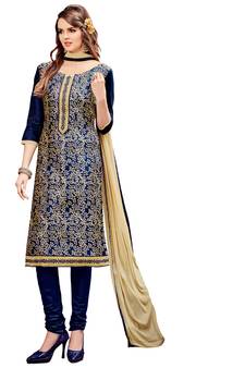 Dark blue embroidered cotton salwar