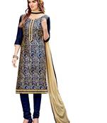 Dark blue embroidered cotton salwar