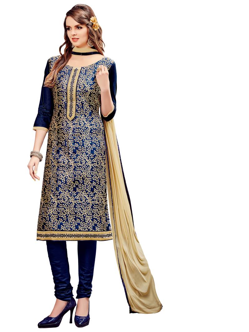Dark blue embroidered cotton salwar