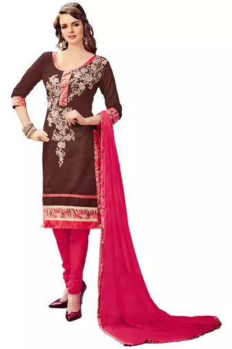 Brown Embroidered Cotton Salwar