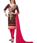 Brown Embroidered Cotton Salwar