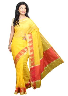 Yellow plain cotton saree with blouse 1