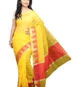 Yellow plain cotton saree with blouse