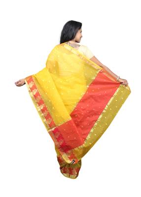 Yellow plain cotton saree with blouse 2