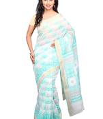 White printed cotton saree with blouse