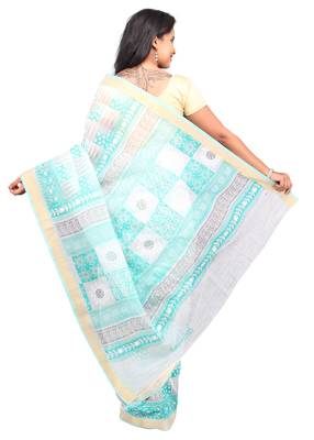White printed cotton saree with blouse 2