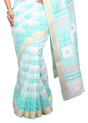 White printed cotton saree with blouse 4