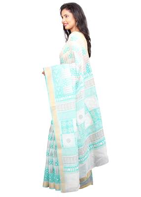 White printed cotton saree with blouse 5