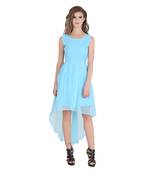 Turquoise Colored Sleevless Georgette Western Dresses