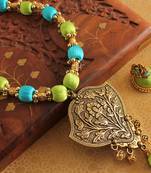 Beautiful Blue Green Silk Thread Bead Necklace Set