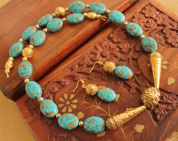 Gorgeous Antique Handmade Onyx Blue Beads Necklace set -Dj13422 1