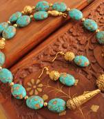 Gorgeous Antique Handmade Onyx Blue Beads Necklace set -Dj13422